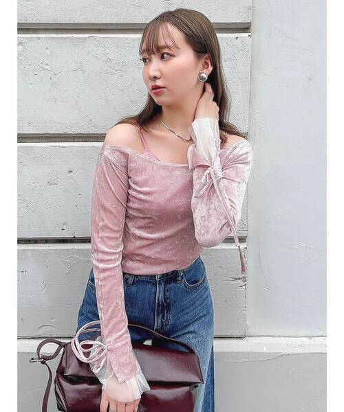 dazzlin（ダズリン）の「シアーベロアレイヤードトップス（Tシャツ/カットソー・レディース・ピンク/イエロー/ブラック/ブラウン・FREE）」の6枚目の写真