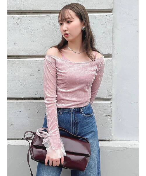 dazzlin（ダズリン）の「シアーベロアレイヤードトップス（Tシャツ/カットソー・レディース・ピンク/イエロー/ブラック/ブラウン・FREE）」の7枚目の写真