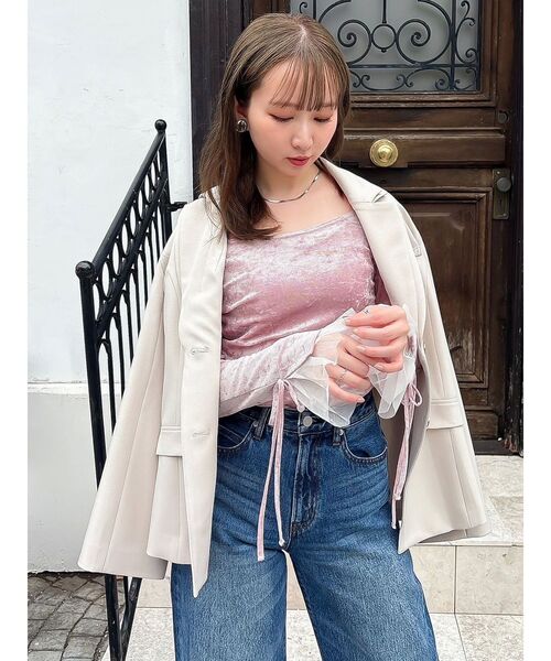 dazzlin（ダズリン）の「シアーベロアレイヤードトップス（Tシャツ/カットソー・レディース・ピンク/イエロー/ブラック/ブラウン・FREE）」の13枚目の写真