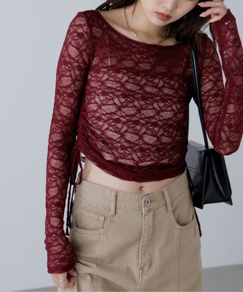 FREE'S MART（フリーズマート）の「◆サイドドロストレースカットソー（Tシャツ/カットソー・レディース・グレー/ブラック/ホワイト/ボルドー・FREE）」の4枚目の写真