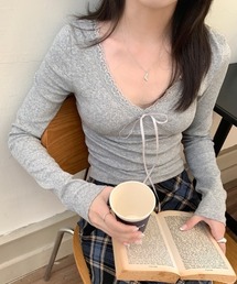 フラワーモチーフ カップ付きレースロンT