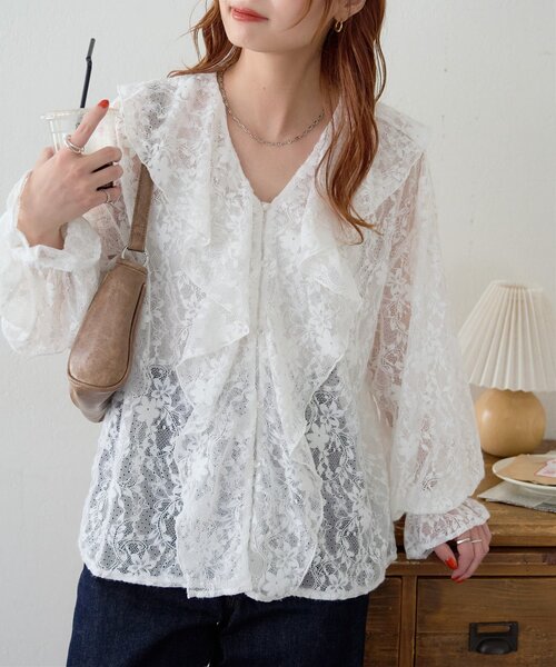 セール】起毛レースフリルブラウス（シャツ/ブラウス）｜DISCOAT