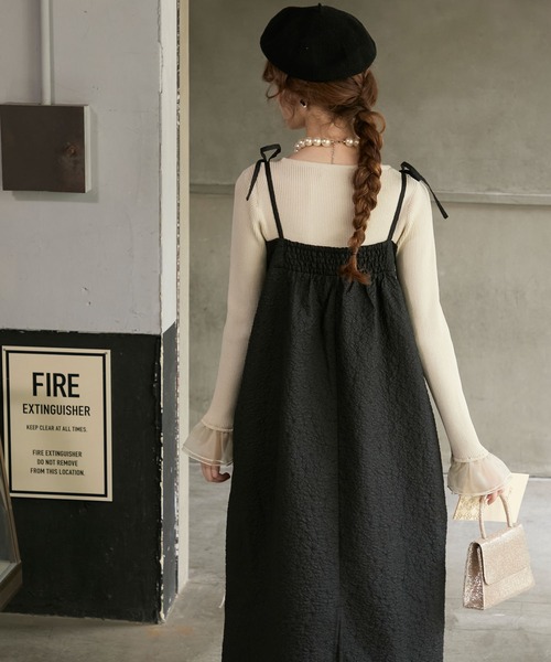 BONLECILL noir(ボンルシールノワール)の「【BONLECILL noir】ショルダーリボン膨れジャガードキャミワンピース(ワンピース・レディース・ブラック/アイボリー・FREE)」の13枚目の写真