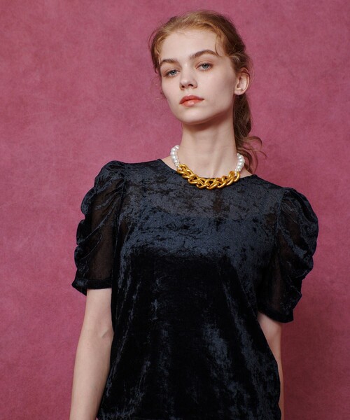 LOULOU WILLOUGHBY】ベロア半袖プルオーバー（Tシャツ