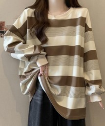 ボーダーワイドシルエットカットソートップス