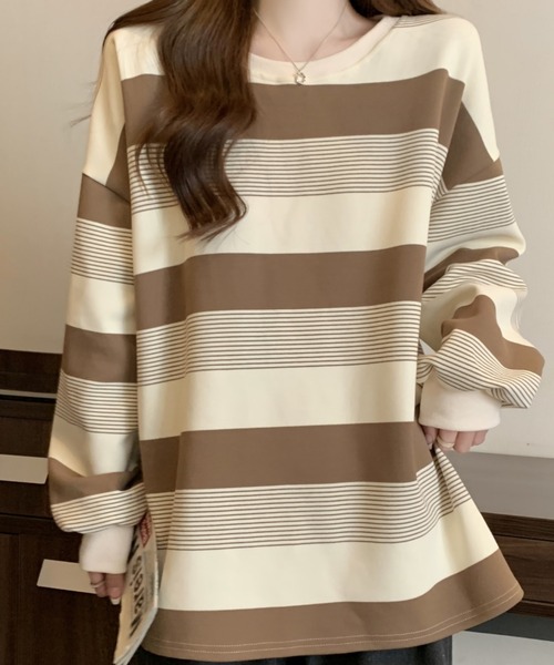 cammie(キャミー)の「ボーダーワイドシルエットカットソートップス(Tシャツ/カットソー・レディース・モカ/ブラック・M/L)」の11枚目の写真
