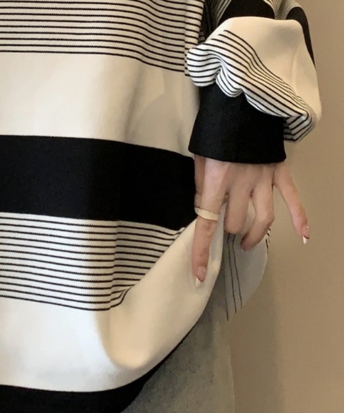 cammie(キャミー)の「ボーダーワイドシルエットカットソートップス(Tシャツ/カットソー・レディース・モカ/ブラック・M/L)」の5枚目の写真