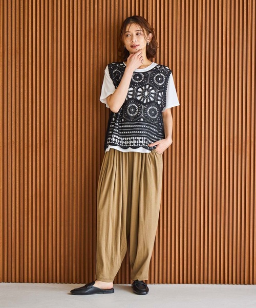 studio CLIP（スタディオクリップ）の「コットンクロシェレースノースリーブプルオーバー（ニット/セーター・レディース・ブラック/ナチュラル・FREE）」の8枚目の写真