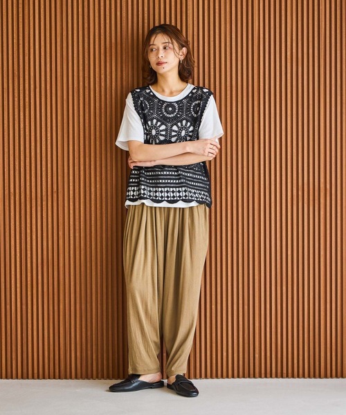 studio CLIP（スタディオクリップ）の「コットンクロシェレースノースリーブプルオーバー（ニット/セーター・レディース・ブラック/ナチュラル・FREE）」の10枚目の写真