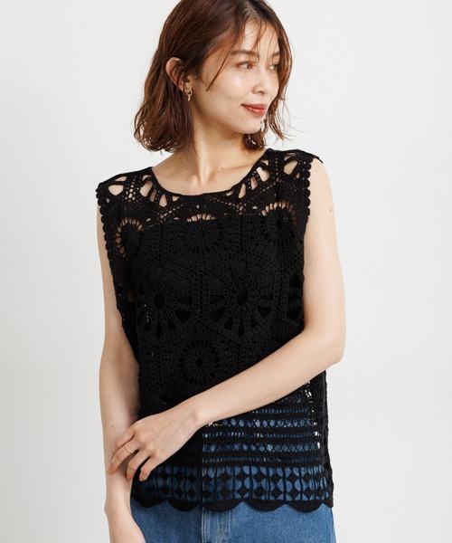 studio CLIP（スタディオクリップ）の「コットンクロシェレースノースリーブプルオーバー（ニット/セーター・レディース・ブラック/ナチュラル・FREE）」の14枚目の写真