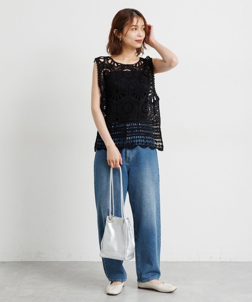 studio CLIP（スタディオクリップ）の「コットンクロシェレースノースリーブプルオーバー（ニット/セーター・レディース・ブラック/ナチュラル・FREE）」の15枚目の写真