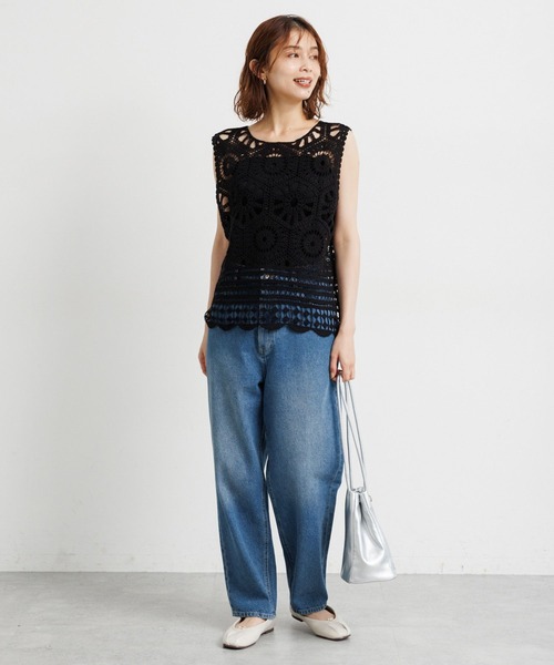 studio CLIP（スタディオクリップ）の「コットンクロシェレースノースリーブプルオーバー（ニット/セーター・レディース・ブラック/ナチュラル・FREE）」の16枚目の写真