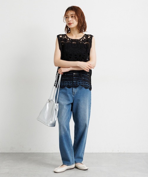 studio CLIP（スタディオクリップ）の「コットンクロシェレースノースリーブプルオーバー（ニット/セーター・レディース・ブラック/ナチュラル・FREE）」の17枚目の写真