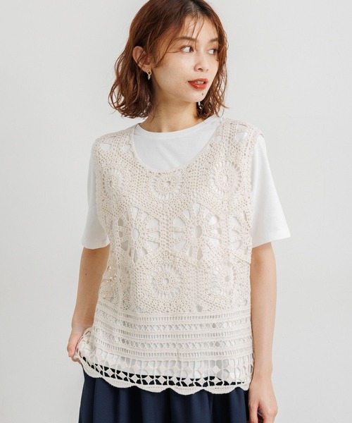 studio CLIP（スタディオクリップ）の「コットンクロシェレースノースリーブプルオーバー（ニット/セーター・レディース・ブラック/ナチュラル・FREE）」の19枚目の写真