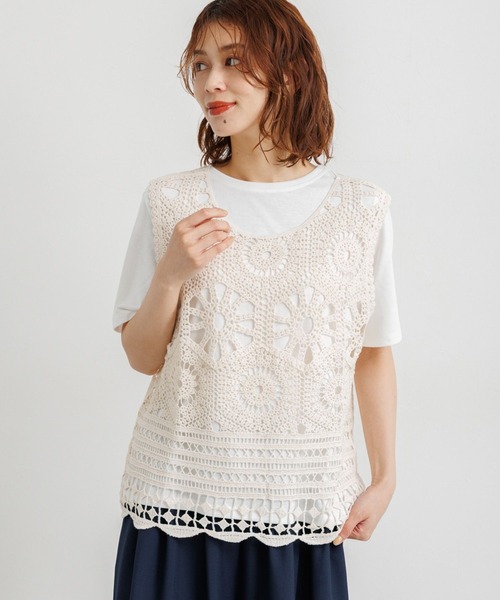 studio CLIP（スタディオクリップ）の「コットンクロシェレースノースリーブプルオーバー（ニット/セーター・レディース・ブラック/ナチュラル・FREE）」の20枚目の写真