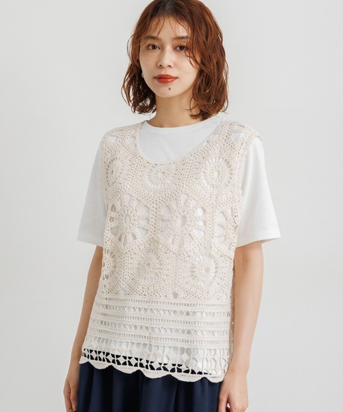 studio CLIP（スタディオクリップ）の「コットンクロシェレースノースリーブプルオーバー（ニット/セーター・レディース・ブラック/ナチュラル・FREE）」の21枚目の写真