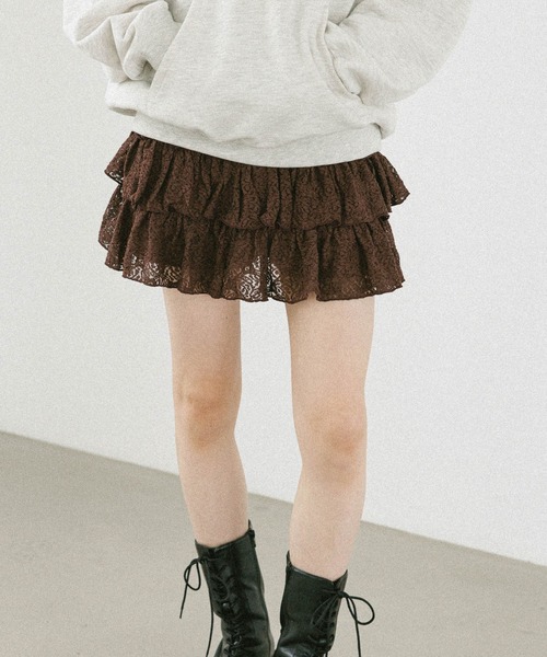 ♡レース切替フリルNS♡ レース切り替えフリルミニスカート 590759（スカート）｜Heather