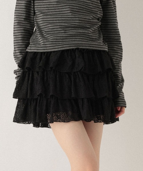 レース切り替えフリルミニスカート 590759（スカート）｜Heather