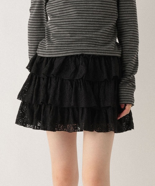Heather（ヘザー）の「レース切り替えフリルミニスカート　590759（スカート・レディース・ブラック/オフホワイト/ブラウン・S/M）」の5枚目の写真