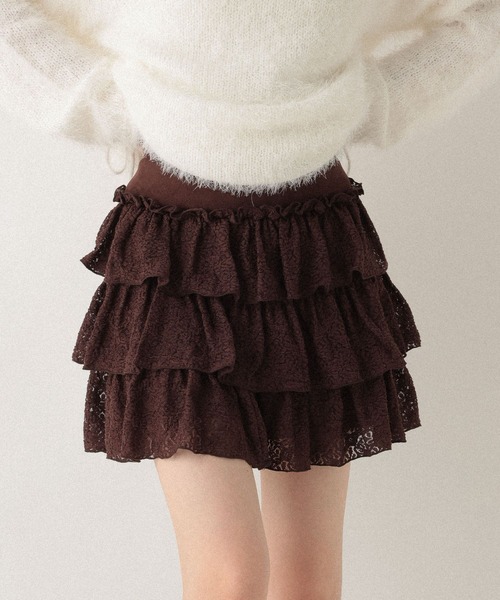 Heather（ヘザー）の「レース切り替えフリルミニスカート　590759（スカート・レディース・ブラック/オフホワイト/ブラウン・S/M）」の6枚目の写真