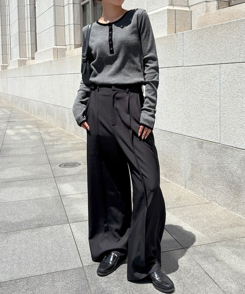 NOGLE（ノグル）の「【NOGLE/ノグル】ワッフルヘンリーネックトップス（Tシャツ/カットソー・レディース・アイボリー/ブラック/グレー/ブルー/ブラウン/ネイビー・FREE）」の18枚目の写真