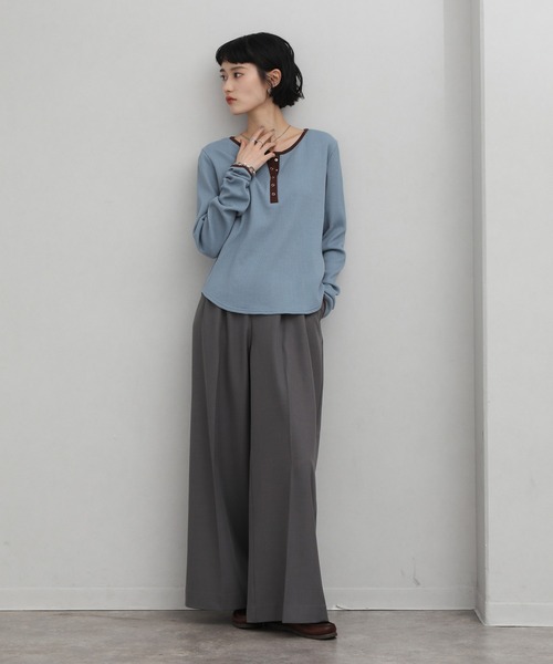 NOGLE（ノグル）の「【NOGLE/ノグル】ワッフルヘンリーネックトップス（Tシャツ/カットソー・レディース・アイボリー/ブラック/グレー/ブルー/ブラウン/ネイビー・FREE）」の13枚目の写真