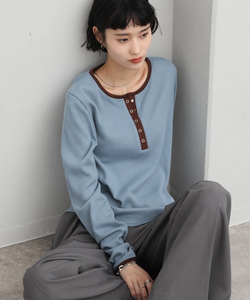 NOGLE（ノグル）の「【NOGLE/ノグル】ワッフルヘンリーネックトップス（Tシャツ/カットソー・レディース・アイボリー/ブラック/グレー/ブルー/ブラウン/ネイビー・FREE）」の11枚目の写真