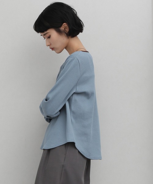 NOGLE（ノグル）の「【NOGLE/ノグル】ワッフルヘンリーネックトップス（Tシャツ/カットソー・レディース・アイボリー/ブラック/グレー/ブルー/ブラウン/ネイビー・FREE）」の10枚目の写真