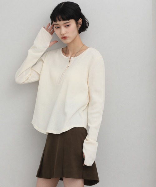 NOGLE（ノグル）の「【NOGLE/ノグル】ワッフルヘンリーネックトップス（Tシャツ/カットソー・レディース・アイボリー/ブラック/グレー/ブルー/ブラウン/ネイビー・FREE）」の21枚目の写真