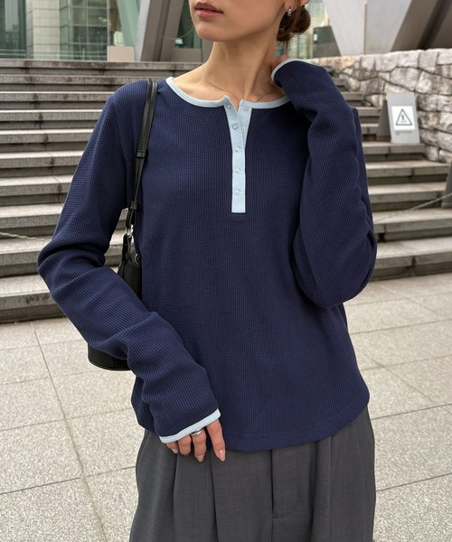 NOGLE/ノグル】ワッフルヘンリーネックトップス（Tシャツ/カットソー