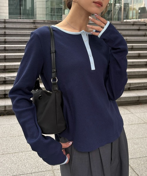 NOGLE/ノグル】ワッフルヘンリーネックトップス（Tシャツ/カットソー