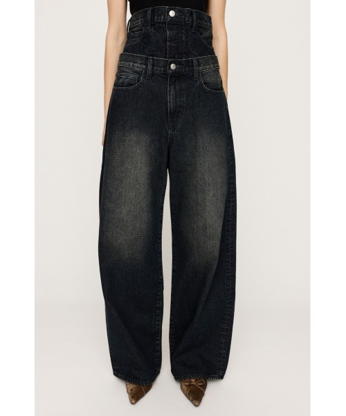 【美品】Glare セミドライ　ブラック/デニム　レディース 2025AW】LAYERED STRAIGHT DENIM PT レイヤード ストレート