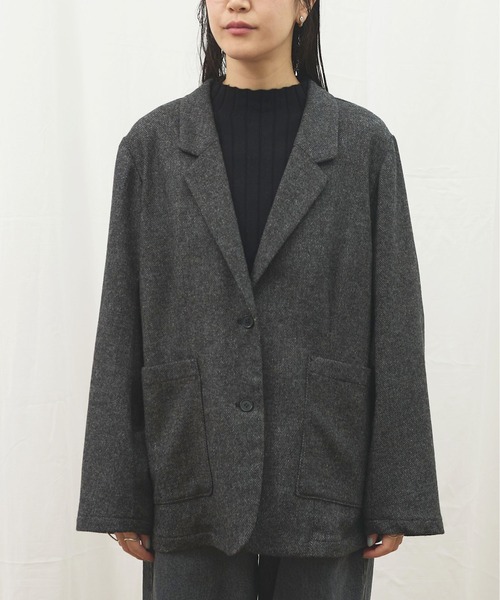 fig Ｌondon（フィグロンドン）の「_WOOL TWEED jacket（テーラードジャケット・レディース・グレー/ブラック・FREE）」の4枚目の写真