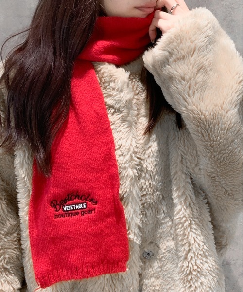 SHEPP（シープ）の「レタリング刺繍ニットマフラー（マフラー・レディース・アイボリー/レッド/グレー/ブラック/ベージュ・F）」の7枚目の写真