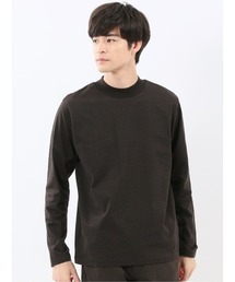 Tシャツ メンズ 長袖 ストレッチ 綿 コットン ボーダー シルケット スムス モックネック ドレスT