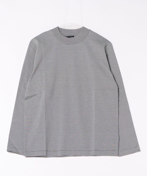 TAKA-Q(タカキュー)の「Tシャツ メンズ 長袖 ストレッチ 綿 コットン ボーダー シルケット スムス モックネック ドレスT(Tシャツ/カットソー・メンズ・ホワイト×ブラック/ブラウン・S/MEDIUM/LARGE/X-LARGE)」の4枚目の写真