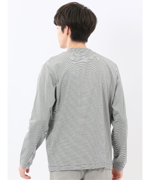 TAKA-Q(タカキュー)の「Tシャツ メンズ 長袖 ストレッチ 綿 コットン ボーダー シルケット スムス モックネック ドレスT(Tシャツ/カットソー・メンズ・ホワイト×ブラック/ブラウン・S/MEDIUM/LARGE/X-LARGE)」の6枚目の写真