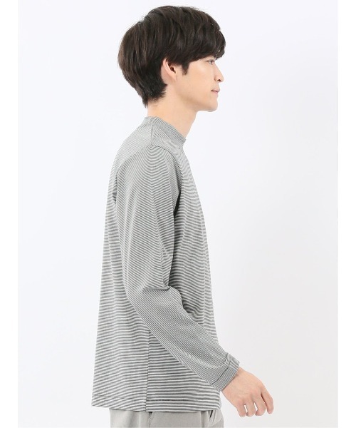 TAKA-Q(タカキュー)の「Tシャツ メンズ 長袖 ストレッチ 綿 コットン ボーダー シルケット スムス モックネック ドレスT(Tシャツ/カットソー・メンズ・ホワイト×ブラック/ブラウン・S/MEDIUM/LARGE/X-LARGE)」の7枚目の写真