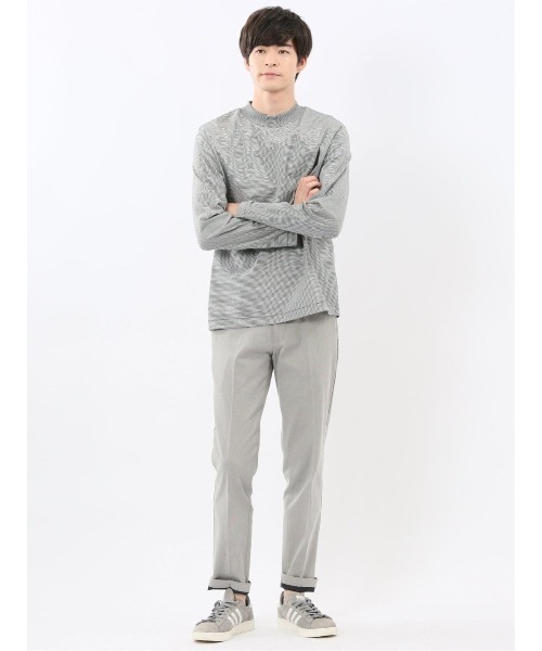 TAKA-Q(タカキュー)の「Tシャツ メンズ 長袖 ストレッチ 綿 コットン ボーダー シルケット スムス モックネック ドレスT(Tシャツ/カットソー・メンズ・ホワイト×ブラック/ブラウン・S/MEDIUM/LARGE/X-LARGE)」の8枚目の写真