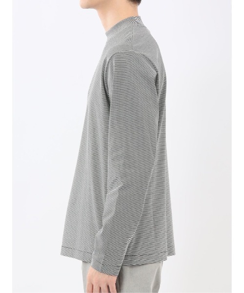 TAKA-Q(タカキュー)の「Tシャツ メンズ 長袖 ストレッチ 綿 コットン ボーダー シルケット スムス モックネック ドレスT(Tシャツ/カットソー・メンズ・ホワイト×ブラック/ブラウン・S/MEDIUM/LARGE/X-LARGE)」の10枚目の写真