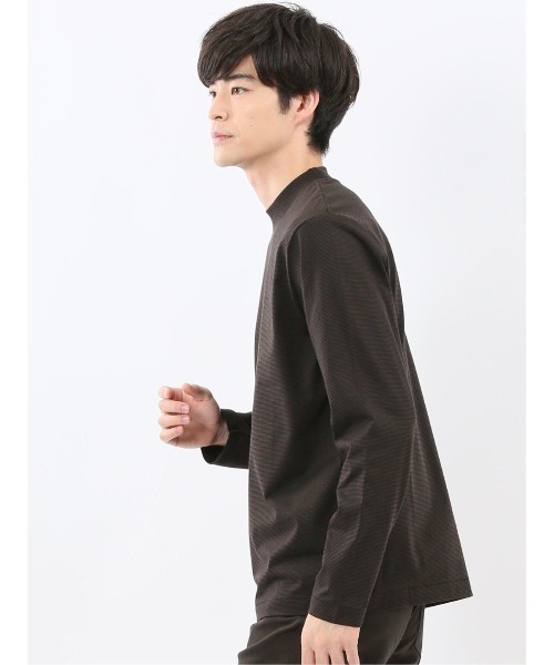 TAKA-Q(タカキュー)の「Tシャツ メンズ 長袖 ストレッチ 綿 コットン ボーダー シルケット スムス モックネック ドレスT(Tシャツ/カットソー・メンズ・ホワイト×ブラック/ブラウン・S/MEDIUM/LARGE/X-LARGE)」の12枚目の写真