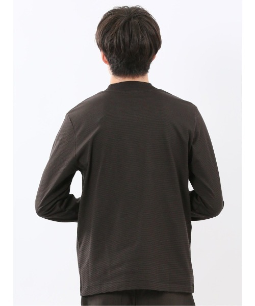 TAKA-Q(タカキュー)の「Tシャツ メンズ 長袖 ストレッチ 綿 コットン ボーダー シルケット スムス モックネック ドレスT(Tシャツ/カットソー・メンズ・ホワイト×ブラック/ブラウン・S/MEDIUM/LARGE/X-LARGE)」の13枚目の写真
