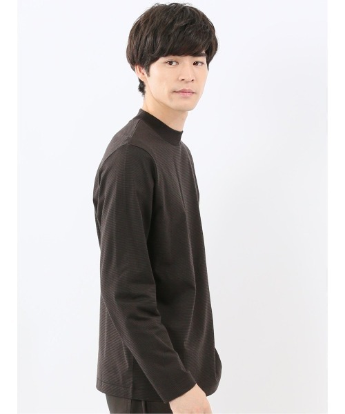 TAKA-Q(タカキュー)の「Tシャツ メンズ 長袖 ストレッチ 綿 コットン ボーダー シルケット スムス モックネック ドレスT(Tシャツ/カットソー・メンズ・ホワイト×ブラック/ブラウン・S/MEDIUM/LARGE/X-LARGE)」の14枚目の写真