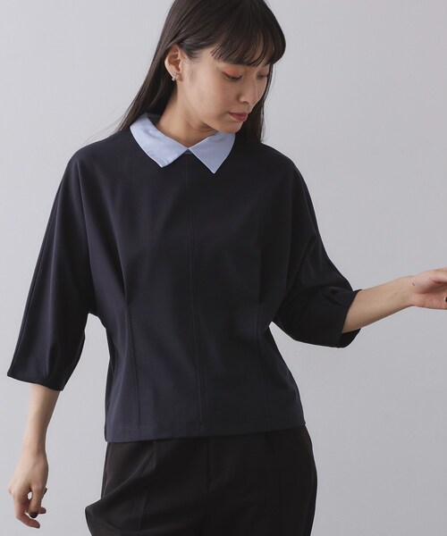 OPAQUE.CLIP（オペークドットクリップ）の「襟付きドルマントップス【洗濯機OK】（Tシャツ/カットソー・レディース・ネイビー/ライトベージュ/ブラック・38/40）」の3枚目の写真