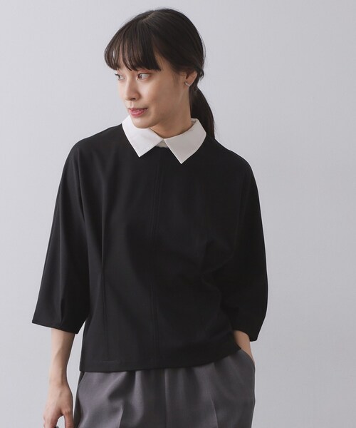 OPAQUE.CLIP（オペークドットクリップ）の「襟付きドルマントップス【洗濯機OK】（Tシャツ/カットソー・レディース・ネイビー/ライトベージュ/ブラック・38/40）」の2枚目の写真