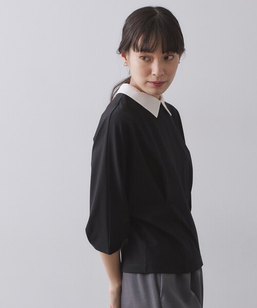 OPAQUE.CLIP（オペークドットクリップ）の「襟付きドルマントップス【洗濯機OK】（Tシャツ/カットソー・レディース・ネイビー/ライトベージュ/ブラック・38/40）」の6枚目の写真