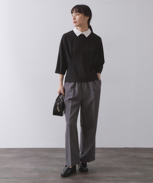OPAQUE.CLIP（オペークドットクリップ）の「襟付きドルマントップス【洗濯機OK】（Tシャツ/カットソー・レディース・ネイビー/ライトベージュ/ブラック・38/40）」の7枚目の写真