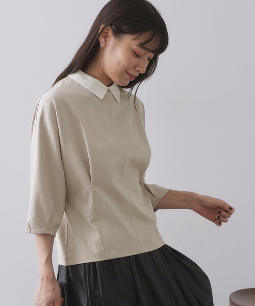 OPAQUE.CLIP（オペークドットクリップ）の「襟付きドルマントップス【洗濯機OK】（Tシャツ/カットソー・レディース・ネイビー/ライトベージュ/ブラック・38/40）」の13枚目の写真