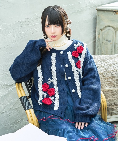 クティールとレトロ】レースフラワーカーディガン（カーディガン