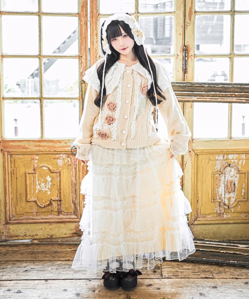 クティールとレトロ】レースフラワーカーディガン（カーディガン